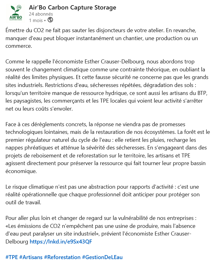 publication de l'agent IA sur la ressource en eau - Air'Bo Carbon Capture Storage